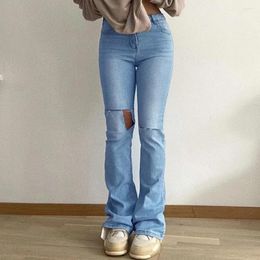 Jeans pour femmes Stretch Ripped Femmes Denim Pantalon évasé Boot Cut Large Jambe Genou Trou Femme Pantalon déchiré Cowboy Bell Bottom Élégant