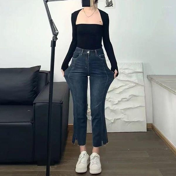 Jeans pour femmes Stretch Shaped Body Pants Winter Fat Large Slim Straight Tube Women Y2k