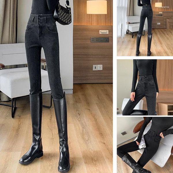 Jeans Femme Taille Stretch Pantalon Slim Fit High Denim Gris Coton Urban Casual Femme Washed Dark