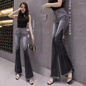 Estilo de jeans para mujeres Micro estampado oscuro 2024 Pantalones delgados de la cintura alta de la cintura alta