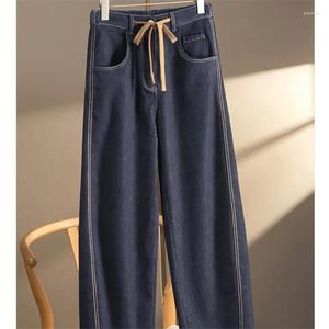 Jeans pour femmes Style de tout-match Denim de haute qualité Scythe Pantalon Dessiner Corde Niche Mince Taille Haute Mode Micro Taper Vêtements Féminins