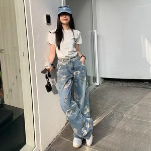 Dames jeans stylewomen's jeanshigh taille wide been lente/zomer 2024 straat mode casual persoonlijkheid bloemen print st ster