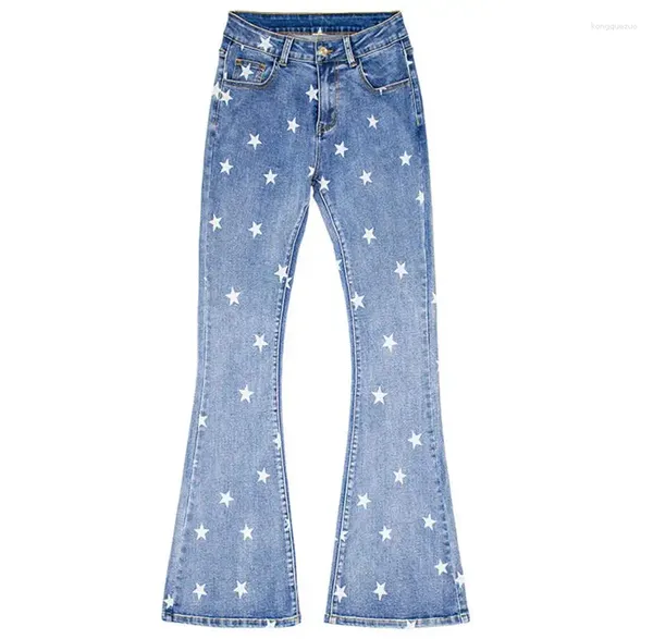 Jeans para mujer Stylewomen's Jeanswomen's 2023 Otoño Spicy Girls Street Fashion Personalidad Estrella Patrón Impreso Azul Lavado Denim Bell