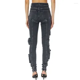 Calças de brim femininas estilo jeans feminino roupas femininas 2023 primavera personalizado zíper multi-bolso ins rua retro montagem trabalho pequena perna