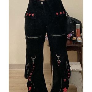 Damesjeans Suchcute Gothic Bandage Women Dark Academic Low Taille Wide Leg Pant Harajuku Vintage Emo Hip Hop denim broek Punk Style 221007