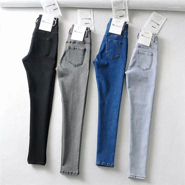 Jeans féminins été 2024 Fashion Fashion Femme haute taille extensible mince pieds maigres neuf points Pantalon de crayon en jean