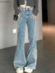 Jeans Femme Été bleu français Vintage jean femmes papillon broderie mode coréenne Flare pantalon femme Harajuku casual Denim pantalon 2023 YQ240104