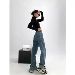 Jeans para mujer Verano Azul Vintage Cintura alta Moda Split Pierna ancha Pantalones rectos Calle Thin Baggy Mopping Denim Pantalón Damas