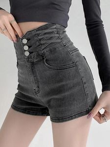 Jeans pour femmes bouton d'été croix haute taille shorts denim shorts conception de conception graisse fille mm large européen et américain