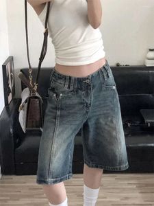 Jeans de femmes Summer chic américain vintage denim denim longueur large jambe large shorts femmes lâches décontractées kpop y2k streetwear avec grunge hip- ambiance