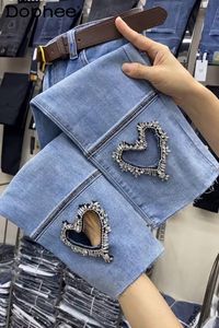 Jeans de mujer Summer Denim Cropped Cigarette Pant Drilling Hollow Thin High Waist Elástico Slim Fit Estilo coreano 230713