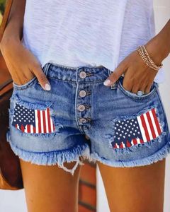 Dames jeans zomer denim korte vrouwelijke onafhankelijkheidsdag vlag afdrukken knooprand shorts