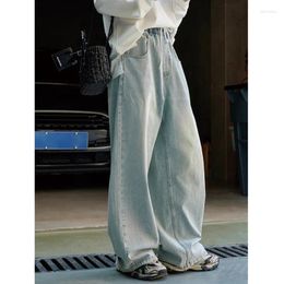 Jeans pour femmes sweping sweettring lâches de jambe large femme élastique haute taille décontractée coton pant bleu clair pantalon mince 2024