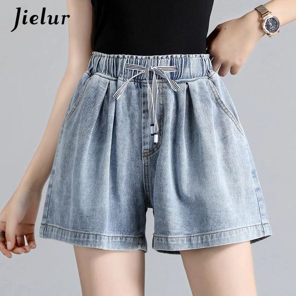 Jeans para mujeres Pantalones cortos de mezclilla elástica de la cintura para mujeres High A-Line Mujeres lavadas Moda Coreana Azul S-5xl
