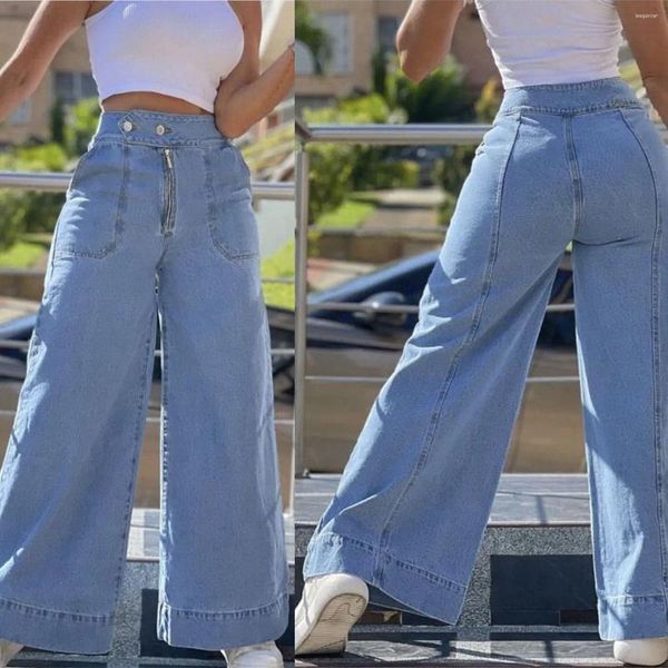 Pantalones vaqueros de mujer Verano Europeo y americano Tamaño grande Fresco Cintura alta Pantalones de pierna ancha delgados Ropa de calle extendida