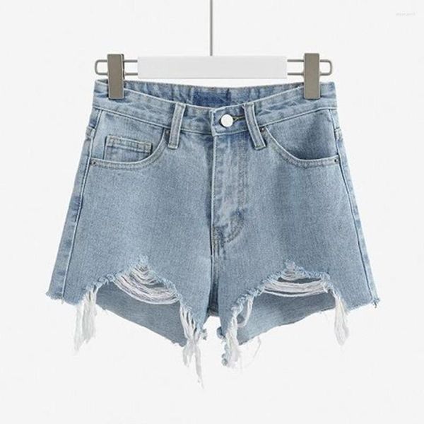 Jeans pour femmes été mode Denim Shorts femme trou taille haute court filles Streetwear pantalon à jambes larges