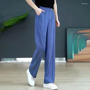Dames jeans zomer vrouwelijk 2024 elastische taille comfortabele rechte denim broek vrouwen ijs zijden zijden pein pant blauwe zwarte broek