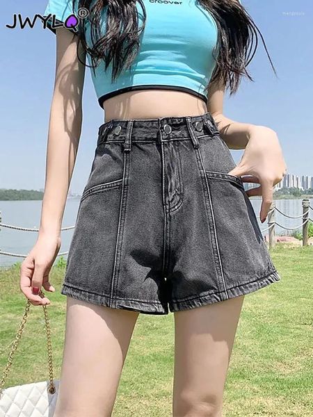 Jeans pour femmes Summer High Taist Multi Button Femmes shorts denim Coréens Fashion Loose Stretch Pants 2024 Vintage Streetwear
