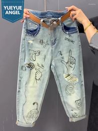 Jeans pour femmes Summer High TAILLE VINTAGE FEMMES LOBILES GRAFFITIS GRAFFITINE PANTAL CASSOCUST