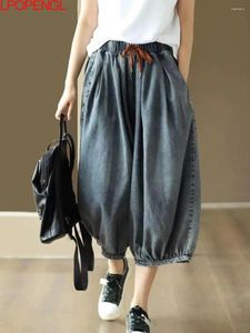 Jeans pour femmes Summer High-Waist surdimensionné Pantalon à jambes larges de veau surdimensionné polyvalent.