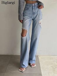 Jeans de femmes Summer Long Pant Femmes Irrégules Hollow Out Fashion Ladies Pantalons High Taie Korean Style Casual Woman Pantal