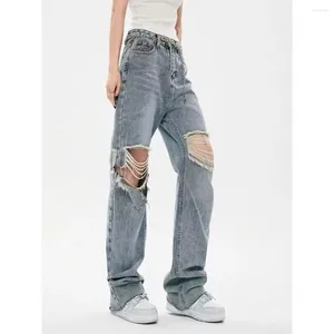 Jeans féminins Summer Ripped Baggy Lignet Pantalon Vintage Y2K Lavage Harajuku Hip Hop Streetwear Female Denim Pants J9