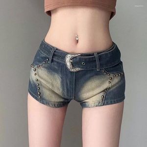 Jeans pour femmes shorts sexy pour femmes rivets bordeaux à basse hauteur collants de butin mini pantalon rétro de denim femme