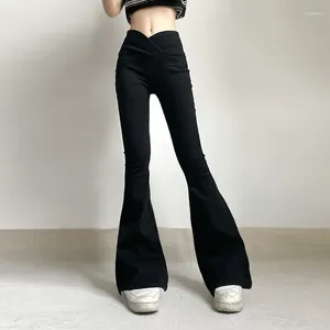 Jeans pour femmes couleurs solides de couleur haute fin d'évolution évasée sexy