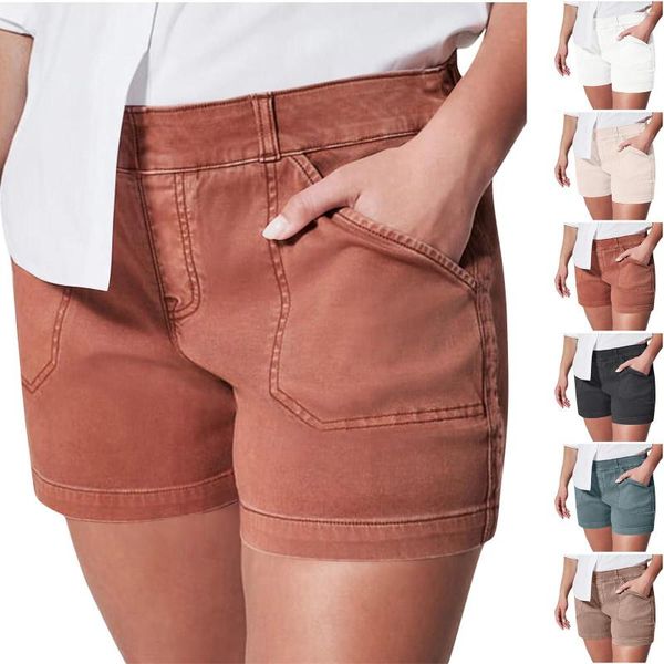 Jeans pour femmes été couleur unie short en jean moulant taille haute pour femmes filles minces et épicées envelopper les hanches