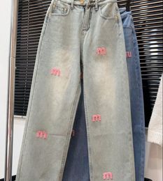 Jeans d'été pour femmes, Streetwear avec lettres brodées, taille haute, pantalon Baggy droit, mode coréenne, tendance, Y2k