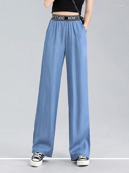 Jeans femme été mince taille haute élastique lettre broderie Denim pantalon mode coréenne lâche pantalon droit femme 2023 Baggy