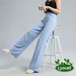 Jeans pour femmes été mince doux naturel Lyocell tissu Baggy jambe large Denim pantalon Streetwear ample décontracté femme vêtements XS 3XL 220830