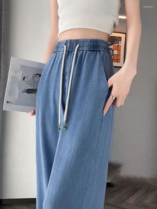 Jeans de femmes Summer Femmes minces pantalons droits élastiques TrawString Lignet Ligne Leisure Simple Ladies Blue