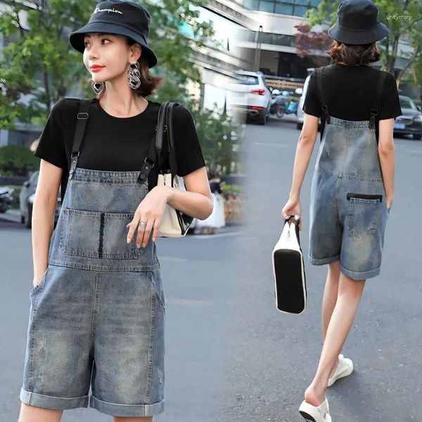 Jeans pour femmes Summer Vintage Blue Jean Jumpsuit Femmes Coton Lignes larges Bib Femme Sautpuises Sauthe