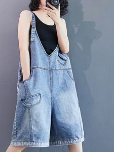 Dames jeans zomer vintage losse oversized denim overalls wide been jumpsuits all match vijf punt pant shorts 221011