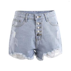 Jeans pour femmes été vintage femmes poche denim manchette déchiré trou effiloché femme taille haute bas sexy shorts décontractés