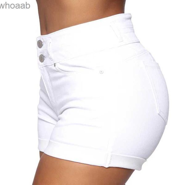 Pantalones vaqueros de mujer Pantalones cortos de mezclilla blancos de verano 2023 Moda para mujer Botón doble Cintura alta Pantalones cortos de mezclilla negros Mujer Sexy Flaco Botín Pantalones cortos calientes YQ240116