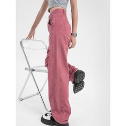 Dames jeans zomer dames jeans hoge taille wijd been denim broekje baggy chic design dames roze streetwear vintage rechte losse jean broek 230325