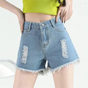 Dames jeans zomer dames flaggy shorts gescheurd dame high taille streetwear Korea strandmeisjes studenten kwamen recht retro broek