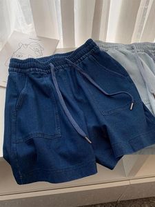 Jeans de femmes Summer Femmes Blue Shorts mode High Taist Casual Lace Lace Up Ligned Harem Corée Pantalon baggy pour 2024