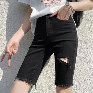 Jeans de femmes Summer Femmes Vintage Ligne large Denim Shorts Streetwear Femme Slim High Retro Retro Dames Ripped