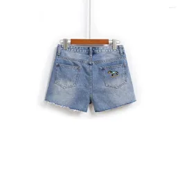 Jeans pour femmes Summer Femmes Pantalons Sweet Casual Denim Shorts Filles High Taille College Slim Fit Pompon Broderie Trou Déchiré Court