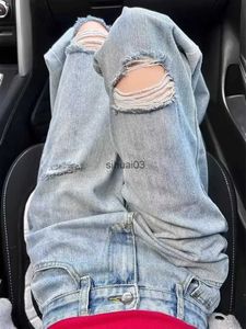 Jeans d'été rétro en détresse pour femmes, nouveau design, taille haute, perte de poids, jambe droite, jeansL2403