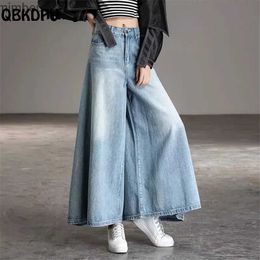 Jeans pour femmes Super ample Culotte lavage Vintage jambe large jean femmes conception surdimensionné taille haute Denim pantalons 95 cm coréen Baggy jupe PantsC24318