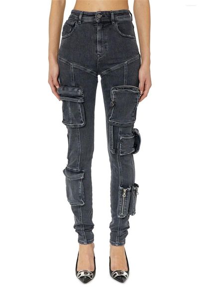 Jeans pour femmes SuperAen Mode Pantalon Cargo Printemps Été 2023 Style Poche Taille Haute Élastique Denim Leggings