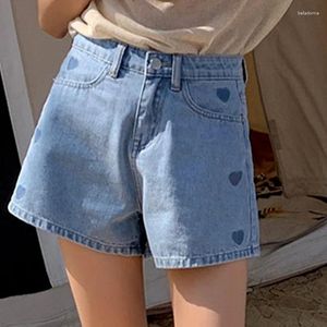 Jeans pour femmes Sweet Love Motif Broderie Denim Shorts Femme Été Taille Haute Jambe Large A-ligne Mini Court Harajuku Cyber Y2k