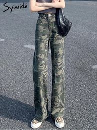Jeans de femmes Syiwidii Camouflage pour femmes Streetwear vintage pantalon de cargaison denim droit