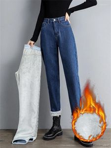 Jeans pour femmes Syiwidii polaire pour femmes hiver velours épaissir chaud denim pantalon taille haute dommage vintage décontracté basique maman