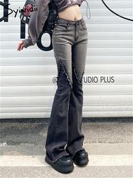 Jeans de mujer Syiwidii Graying Ash Splare para mujeres Otoño Invierno 2024 Pantalones de moda coreanos de pierna ancha de cintura alta