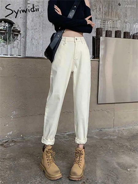 Jeans pour femmes syiwidii harem femmes automne hiver 2024 Baggy beige haute taille pantalon slim décontracté vintage coréen mode